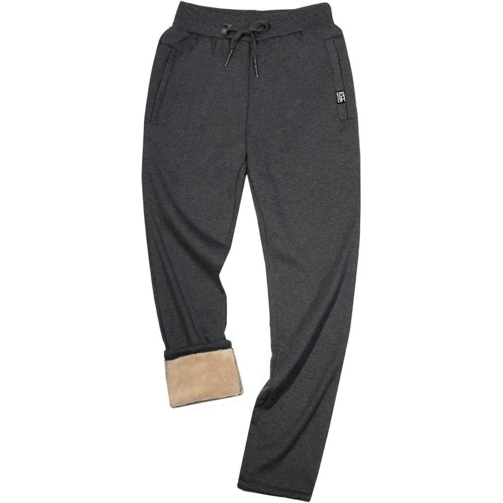 imageGihuo Mens Sherpa Lined Athletic Sweatpants Winter Warm Track Pants02 Dark Greystraight Cuffs
