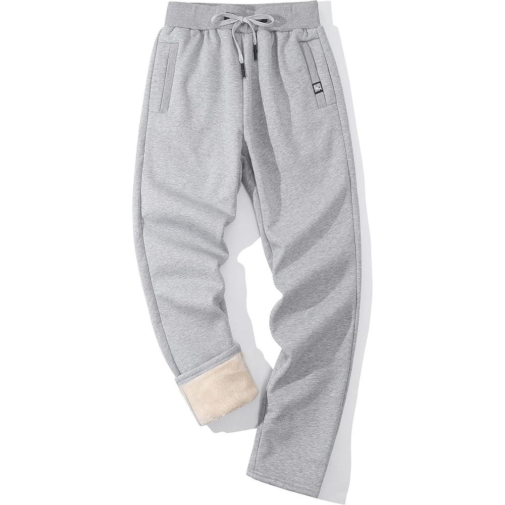 imageGihuo Mens Sherpa Lined Athletic Sweatpants Winter Warm Track Pants02 Lightgreystraight Cuffs