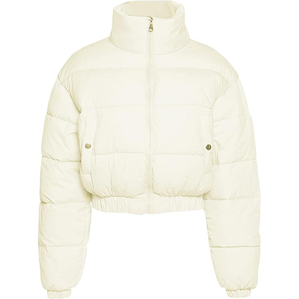imageGihuo Womens Cropped Puffer Jacket Winter Quilted Jackets Coat01beige