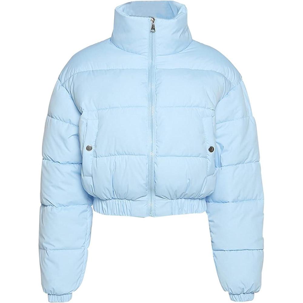 imageGihuo Womens Cropped Puffer Jacket Winter Quilted Jackets Coat01blue