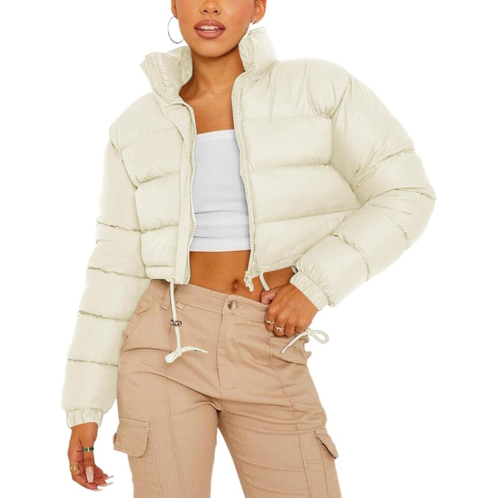 imageGihuo Womens Cropped Puffer Jacket Winter Quilted Jackets Coat02beige