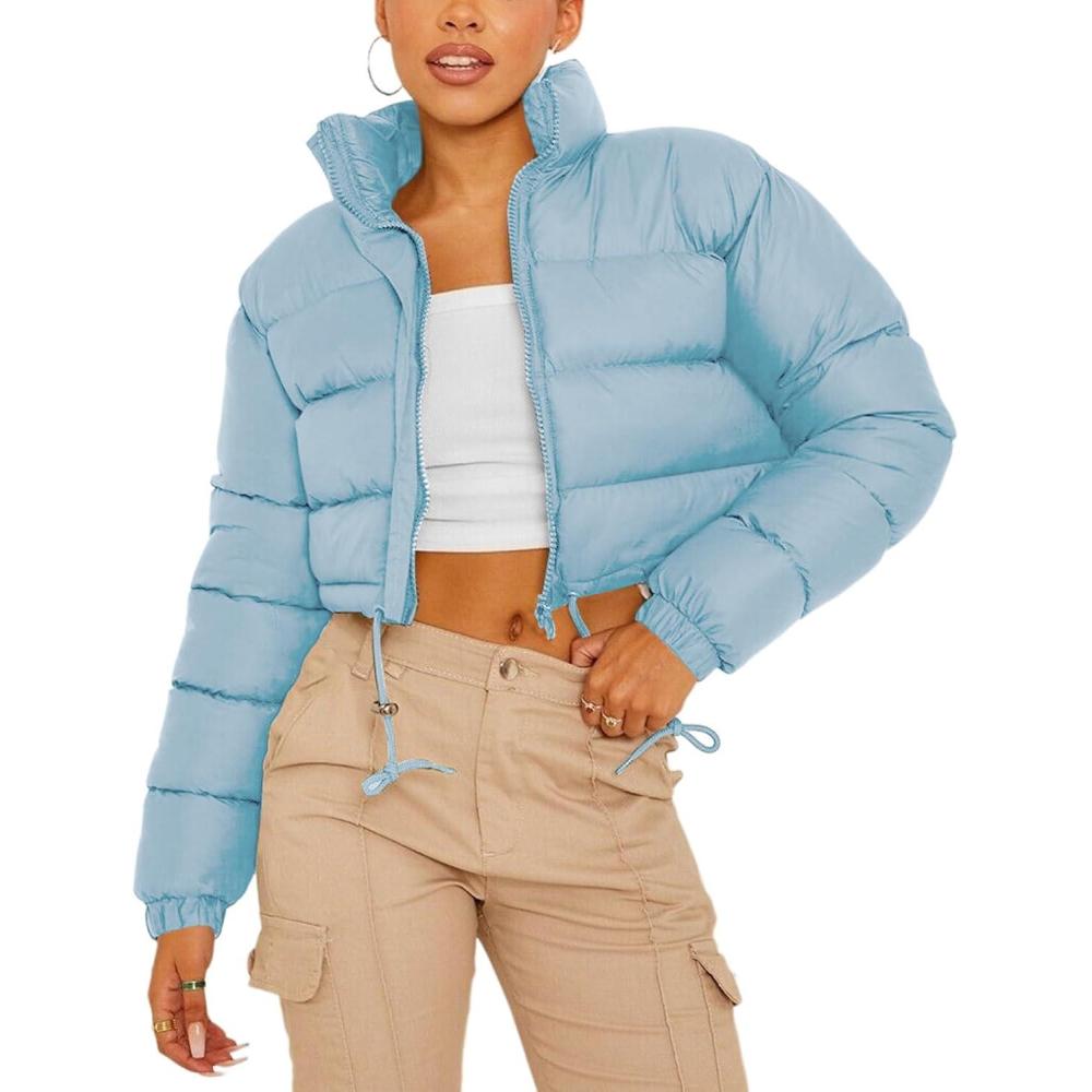 imageGihuo Womens Cropped Puffer Jacket Winter Quilted Jackets Coat02blue