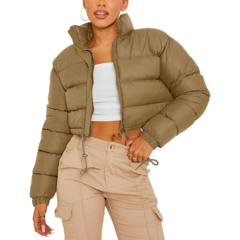 imageGihuo Womens Cropped Puffer Jacket Winter Quilted Jackets Coat02khaki