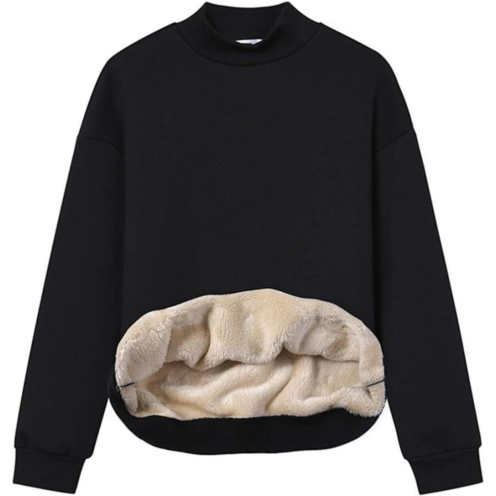imageGihuo Womens Mockneck Sweatshirt Winter Warm Fleece Sherpa Lined Pullover TopsBlack