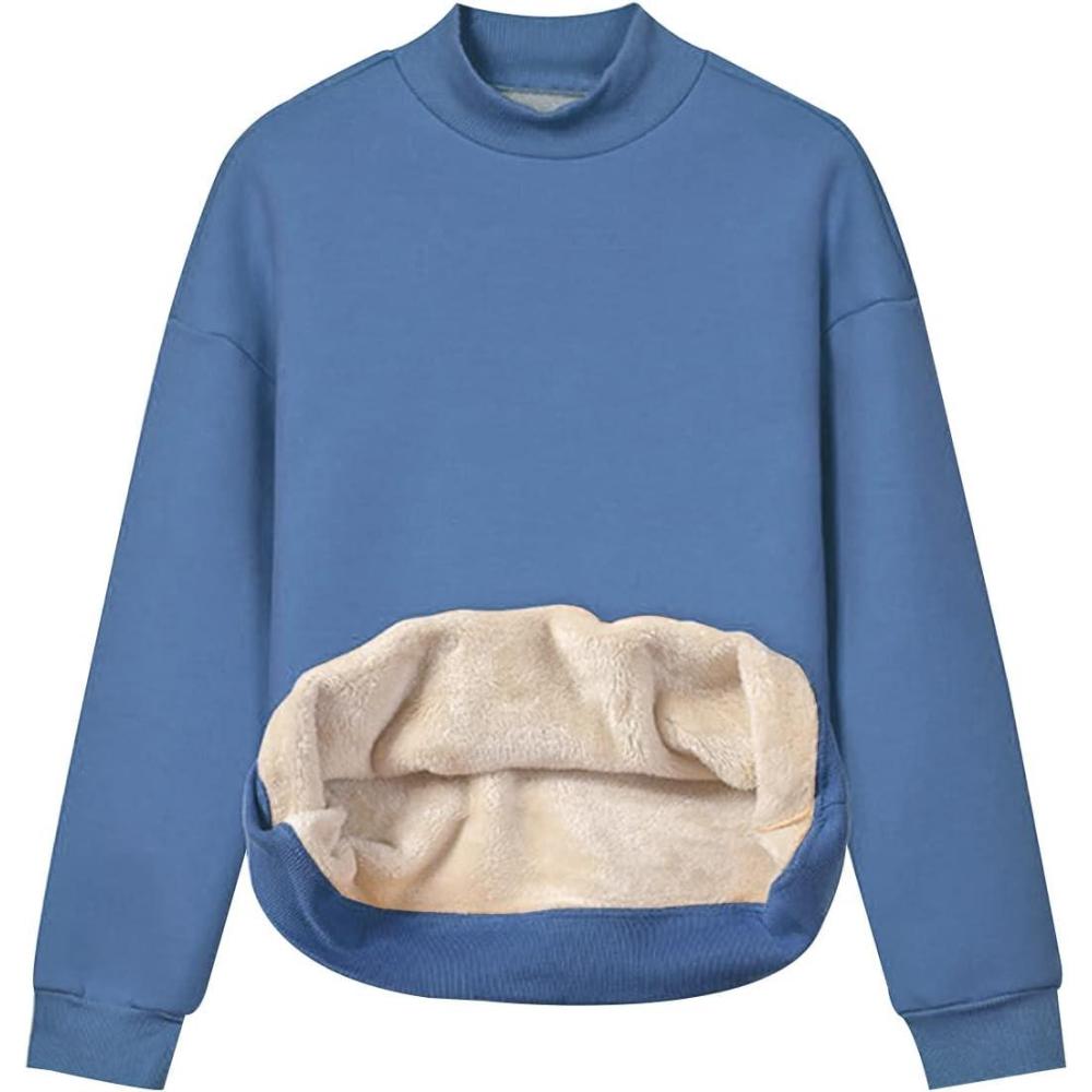 imageGihuo Womens Mockneck Sweatshirt Winter Warm Fleece Sherpa Lined Pullover TopsBlue