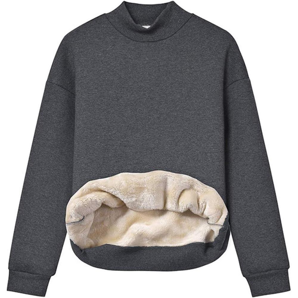 imageGihuo Womens Mockneck Sweatshirt Winter Warm Fleece Sherpa Lined Pullover TopsDarkgrey
