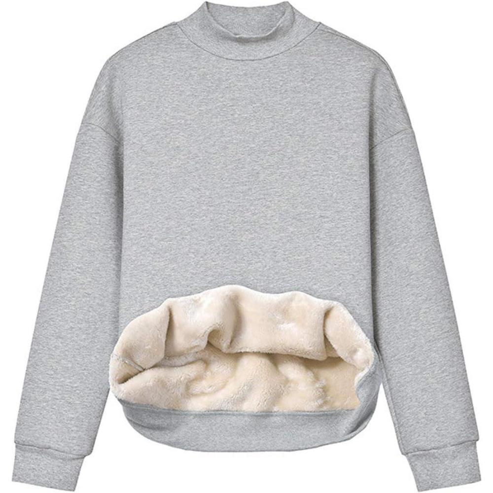 imageGihuo Womens Mockneck Sweatshirt Winter Warm Fleece Sherpa Lined Pullover TopsLightgrey