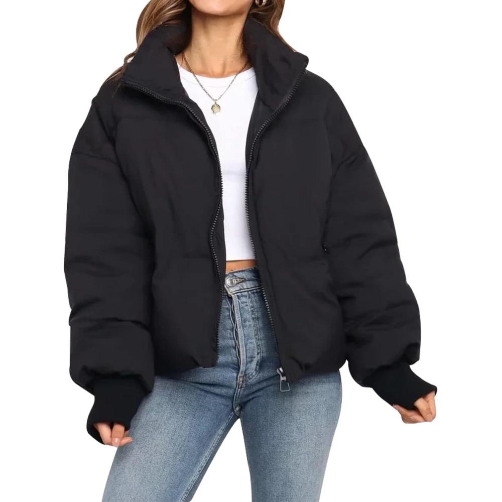 imageGihuo Womens Winter Cropped Puffer Jacket Coat Short Warm Quilted Jacket 2026Black