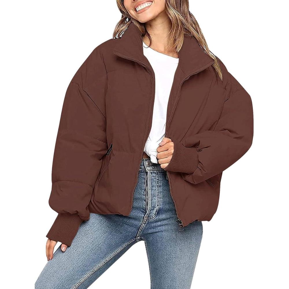 imageGihuo Womens Winter Cropped Puffer Jacket Coat Short Warm Quilted Jacket 2026Brown