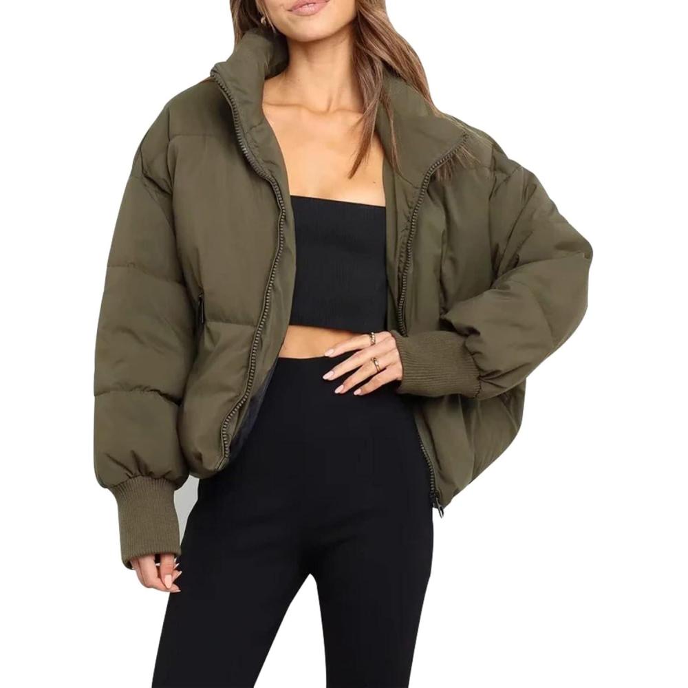 imageGihuo Womens Winter Cropped Puffer Jacket Coat Short Warm Quilted Jacket 2026Green