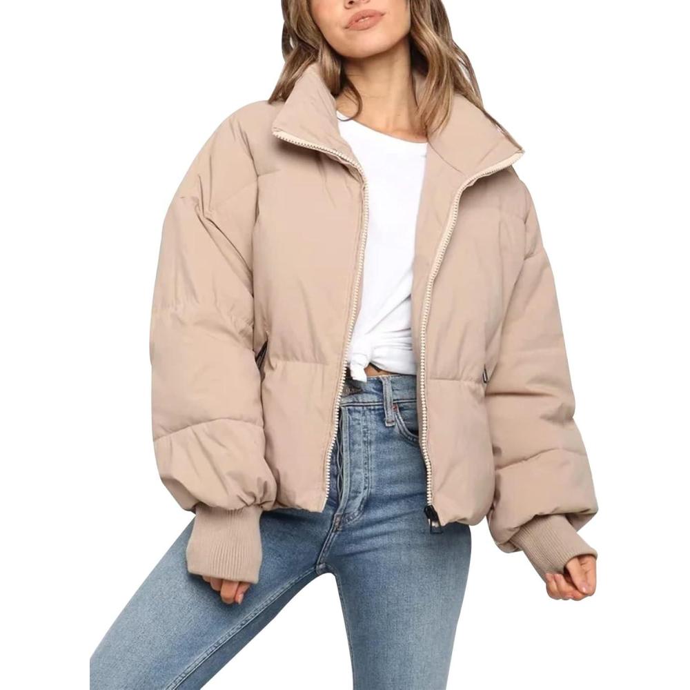 imageGihuo Womens Winter Cropped Puffer Jacket Coat Short Warm Quilted Jacket 2026Khaki