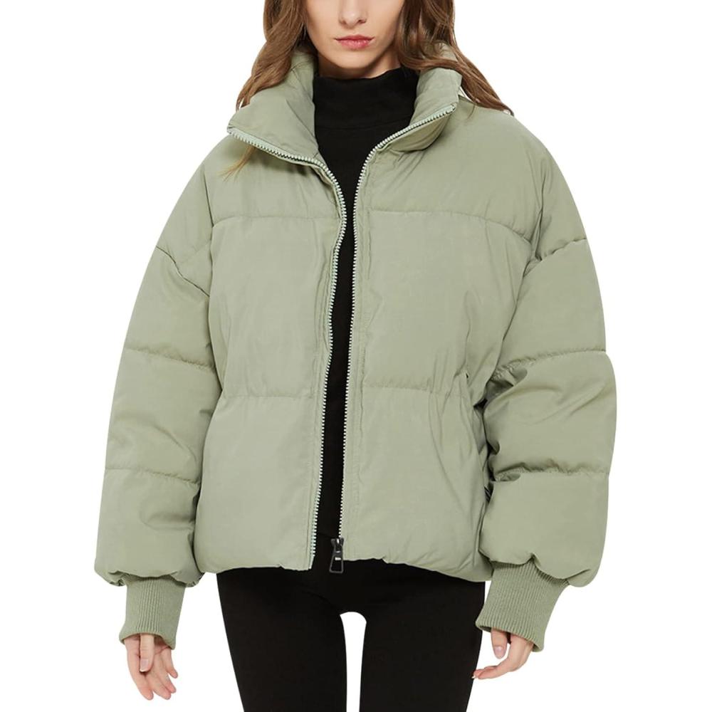 imageGihuo Womens Winter Cropped Puffer Jacket Coat Short Warm Quilted Jacket 2026Lightgreen