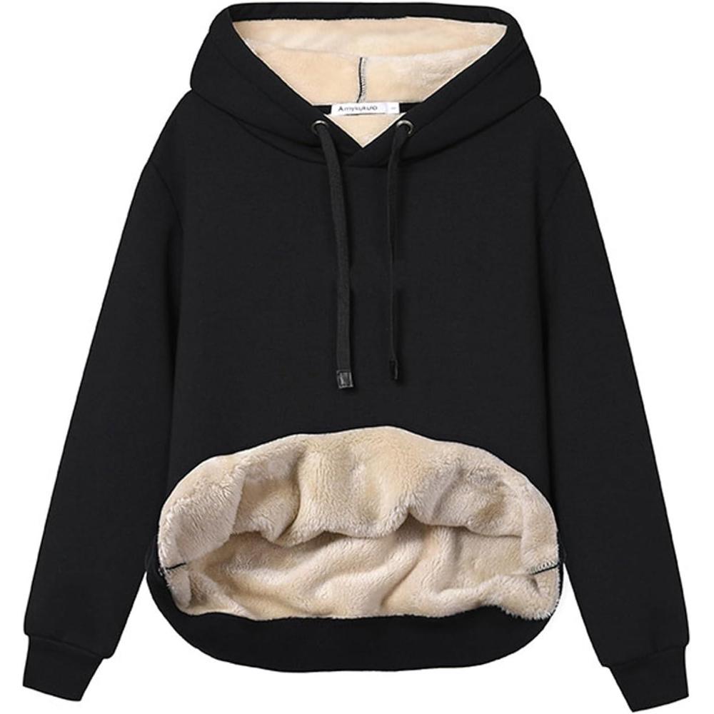 imageGihuo Womens Winter Warm Hoodie Sherpa Fleece Lined Pullover Hoodie Hooded SweatshirtBlack