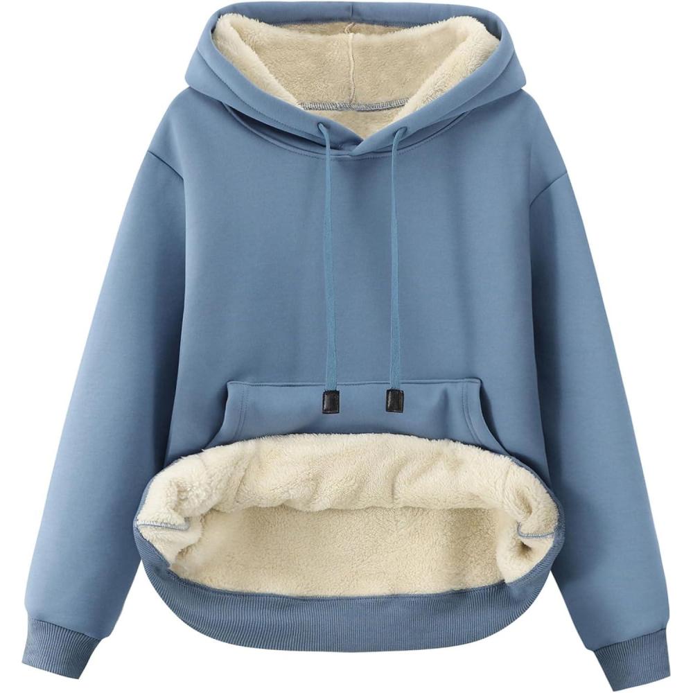imageGihuo Womens Winter Warm Hoodie Sherpa Fleece Lined Pullover Hoodie Hooded SweatshirtBlue