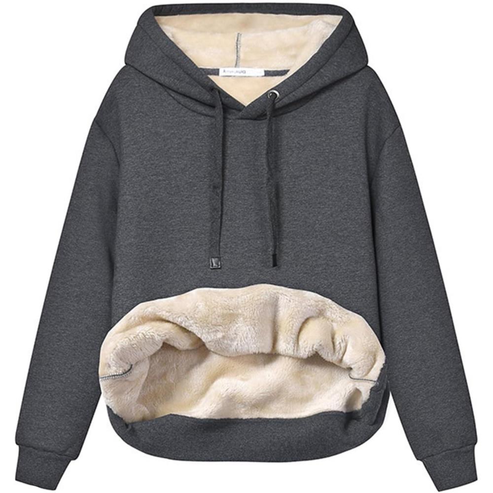 imageGihuo Womens Winter Warm Hoodie Sherpa Fleece Lined Pullover Hoodie Hooded SweatshirtDarkgrey
