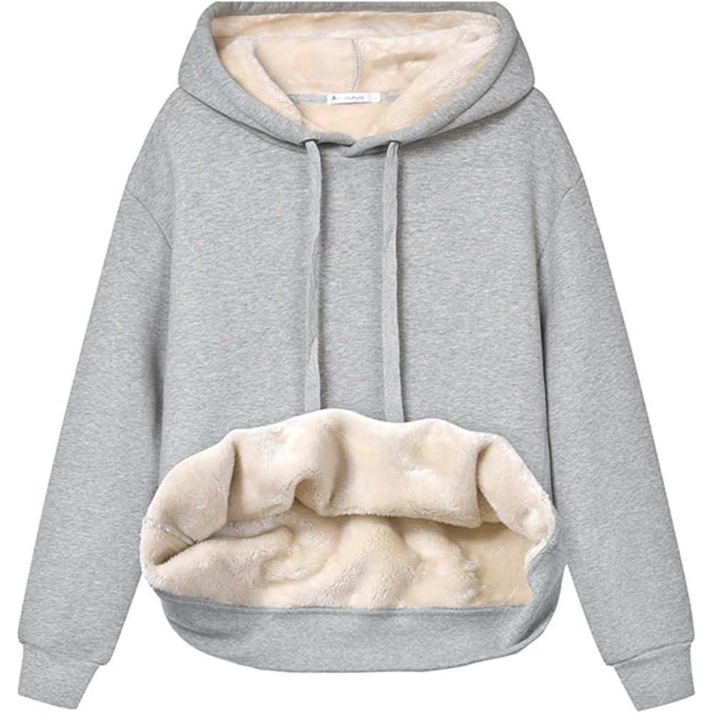 imageGihuo Womens Winter Warm Hoodie Sherpa Fleece Lined Pullover Hoodie Hooded SweatshirtLightgrey
