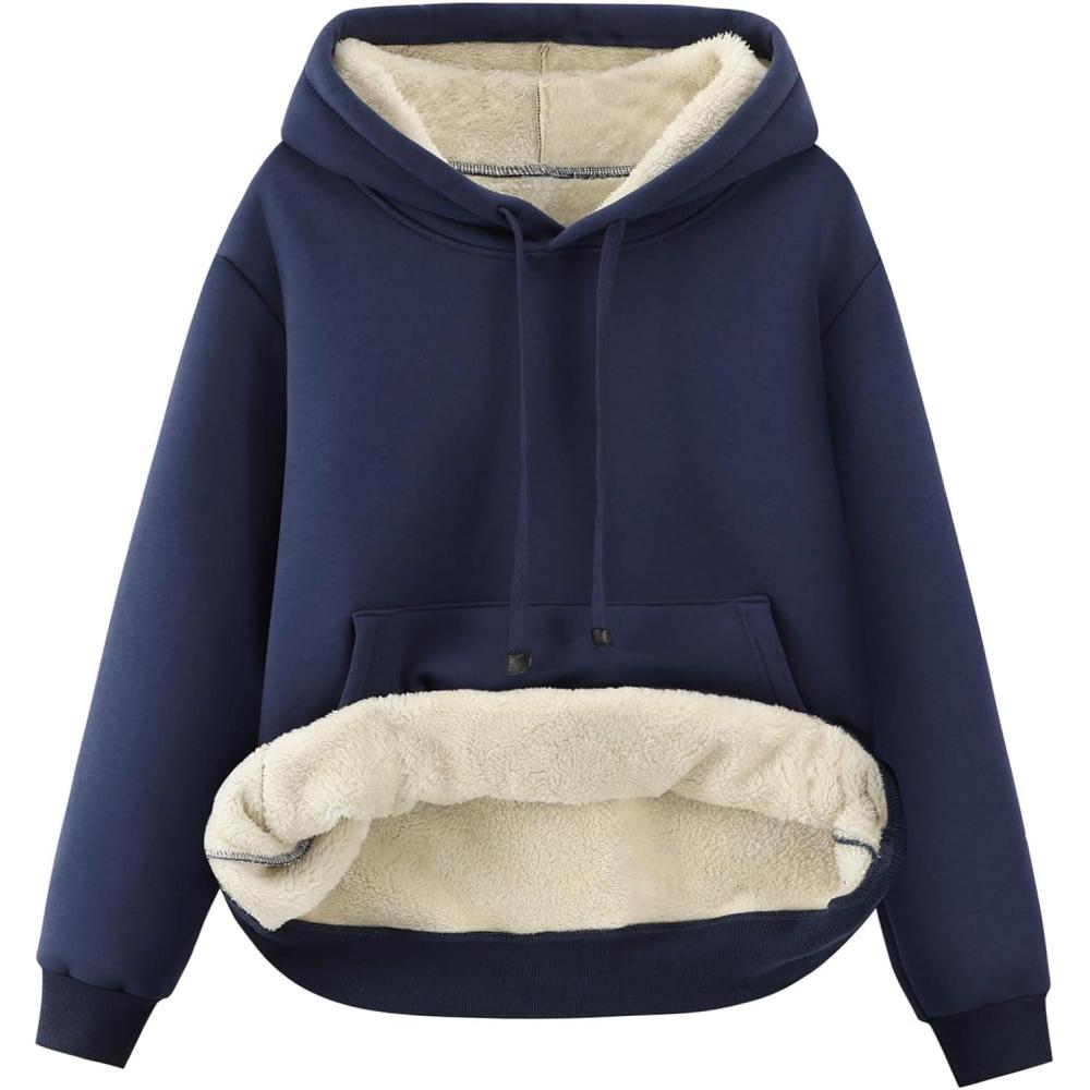 imageGihuo Womens Winter Warm Hoodie Sherpa Fleece Lined Pullover Hoodie Hooded SweatshirtNavy