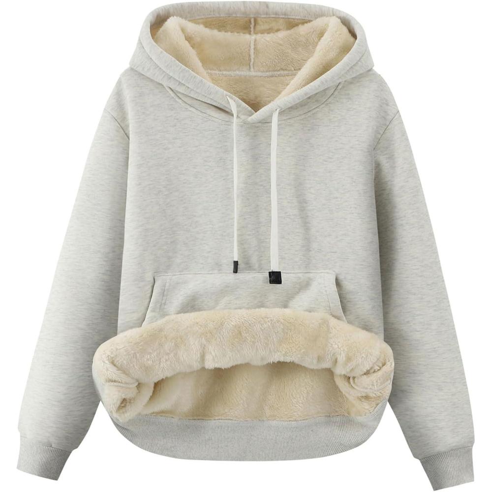 imageGihuo Womens Winter Warm Hoodie Sherpa Fleece Lined Pullover Hoodie Hooded SweatshirtWhite