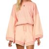 imageGihuo Women s Striped 2 Piece Outfits Crewneck Knit Pullover Sweater Shorts Set Wide Leg Matching Set LoungewearPink