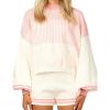 imageGihuo Women s Striped 2 Piece Outfits Crewneck Knit Pullover Sweater Shorts Set Wide Leg Matching Set LoungewearWhite