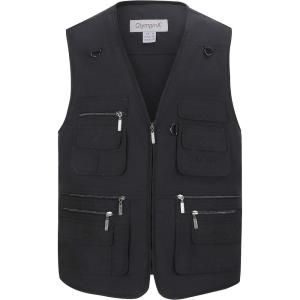 Gihuo Men’s Fishing Vest Utility Safari Travel Vest with Pockets Outdoor Work Photo Cargo Fly Summer Vest(Black)