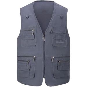 Gihuo Men’s Fishing Vest Utility Safari Travel Vest with Pockets Outdoor Work Photo Cargo Fly Summer Vest(Steelgrey)
