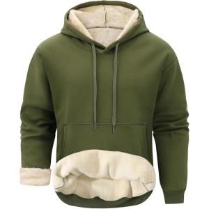 Gihuo Mens Fleece Crewneck Sweatshirts Sherpa Lined Pullover Winter Warm Shirt(02 Army)