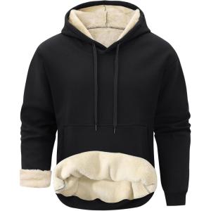 Gihuo Mens Fleece Crewneck Sweatshirts Sherpa Lined Pullover Winter Warm Shirt(02 Black)