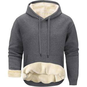 Gihuo Mens Fleece Crewneck Sweatshirts Sherpa Lined Pullover Winter Warm Shirt(02 Darkgrey)