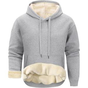 Gihuo Mens Fleece Crewneck Sweatshirts Sherpa Lined Pullover Winter Warm Shirt(02 Light Grey)
