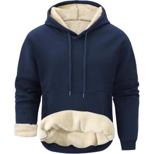 Gihuo Mens Fleece Crewneck Sweatshirts Sherpa Lined Pullover Winter Warm Shirt(02 Navy)
