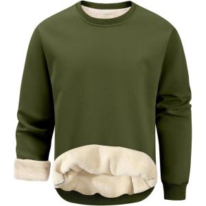 Gihuo Mens Fleece Crewneck Sweatshirts Sherpa Lined Pullover Winter Warm Shirt(Armygreen)