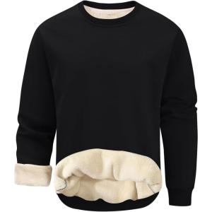 Gihuo Mens Fleece Crewneck Sweatshirts Sherpa Lined Pullover Winter Warm Shirt(Black)