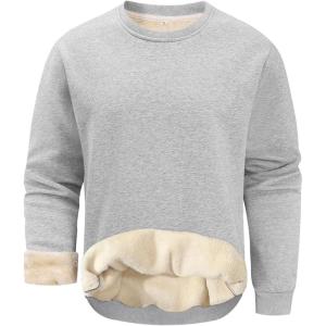 Gihuo Mens Fleece Crewneck Sweatshirts Sherpa Lined Pullover Winter Warm Shirt(Lightgrey)