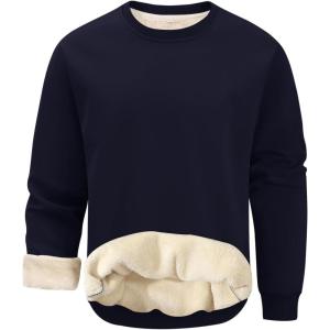 Gihuo Mens Fleece Crewneck Sweatshirts Sherpa Lined Pullover Winter Warm Shirt(Navy)