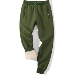 Gihuo Men’s Sherpa Lined Athletic Sweatpants Winter Warm Track Pants(01 Armygreen(ribbed Cuffs))