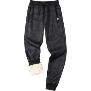 Gihuo Men’s Sherpa Lined Athletic Sweatpants Winter Warm Track Pants(01 Blackcamo (Ribbed Cuffs))