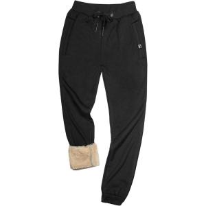 Gihuo Men’s Sherpa Lined Athletic Sweatpants Winter Warm Track Pants(01 Black(ribbed Cuffs))
