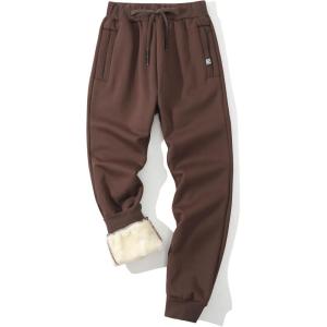 Gihuo Men’s Sherpa Lined Athletic Sweatpants Winter Warm Track Pants(01 Brown(ribbed Cuffs))