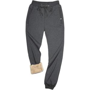 Gihuo Men’s Sherpa Lined Athletic Sweatpants Winter Warm Track Pants(01 Dark Grey(ribbed Cuffs))