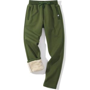 Gihuo Men’s Sherpa Lined Athletic Sweatpants Winter Warm Track Pants(02 Armygreen(straight Cuffs))