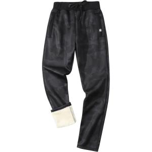 Gihuo Men’s Sherpa Lined Athletic Sweatpants Winter Warm Track Pants(02 Blackcamo (Straight Cuffs))