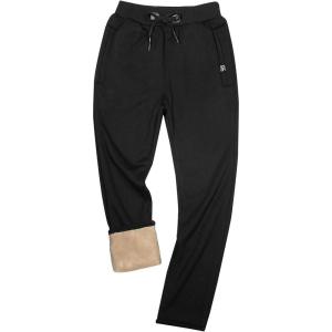 Gihuo Men’s Sherpa Lined Athletic Sweatpants Winter Warm Track Pants(02 Black(straight Cuffs))
