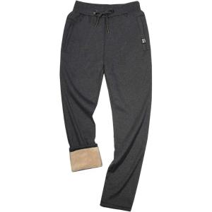 Gihuo Men’s Sherpa Lined Athletic Sweatpants Winter Warm Track Pants(02 Dark Grey(straight Cuffs))