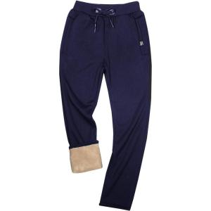 Gihuo Men’s Sherpa Lined Athletic Sweatpants Winter Warm Track Pants(02 Navy(straight Cuffs))