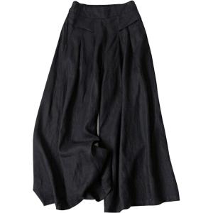 Gihuo Women’ s Culottes Linen Blend Wide Leg Pants Elastic Waist Casual Palazzo Trousers with Pockets Capris(Black)