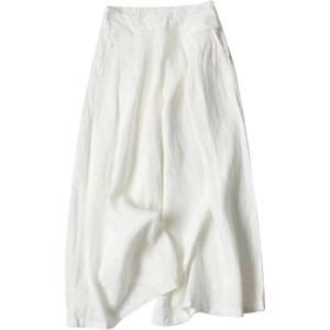 Gihuo Women’ s Culottes Linen Blend Wide Leg Pants Elastic Waist Casual Palazzo Trousers with Pockets Capris(White)