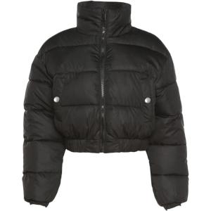 Gihuo Womens Cropped Puffer Jacket Winter Quilted Jackets Coat(01black)