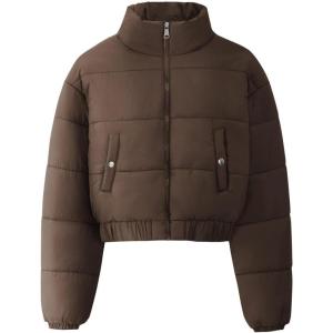 Gihuo Womens Cropped Puffer Jacket Winter Quilted Jackets Coat(01brown)