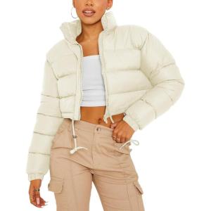 Gihuo Womens Cropped Puffer Jacket Winter Quilted Jackets Coat(02beige)